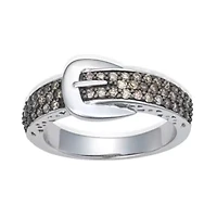 0.50CTTW Blue Diamond Buckle Ring Rhodium plated Sterling Silver