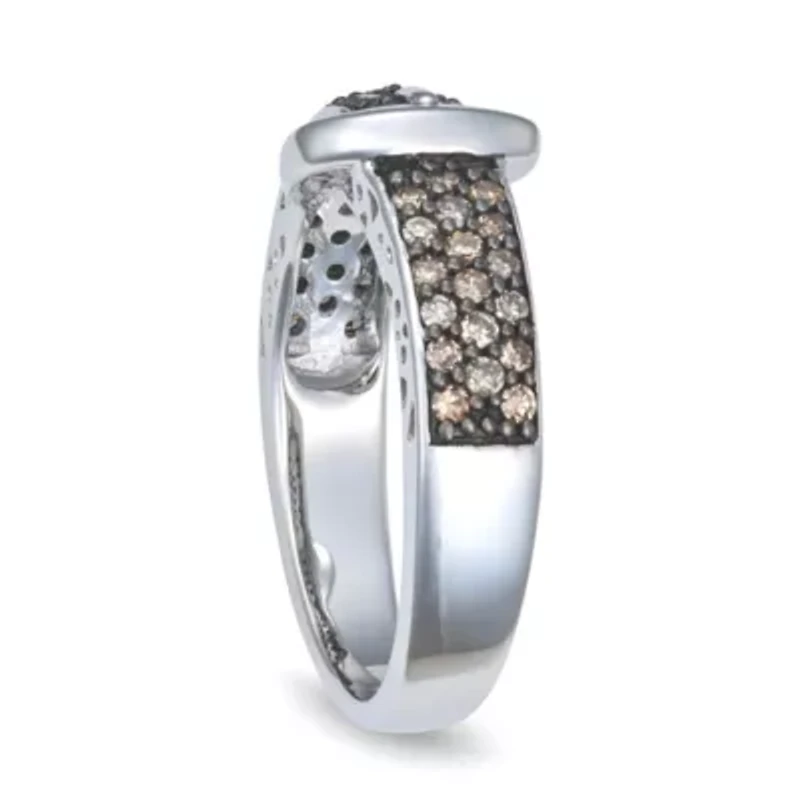 0.50CTTW Blue Diamond Buckle Ring Rhodium plated Sterling Silver