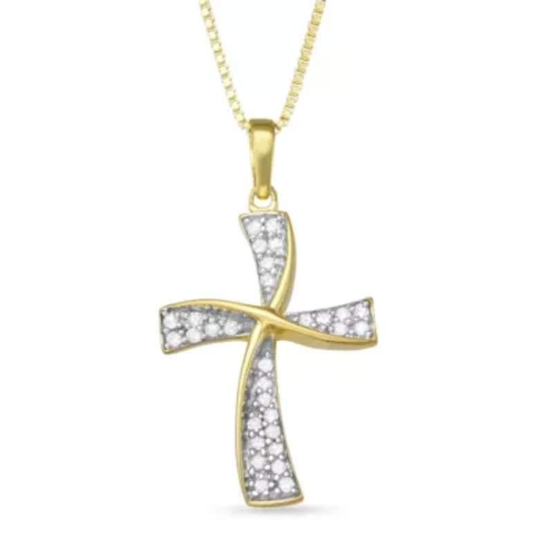 0.25 CTTW Diamond Cross Pendant Necklace in Rhodium Plated Sterling Silver