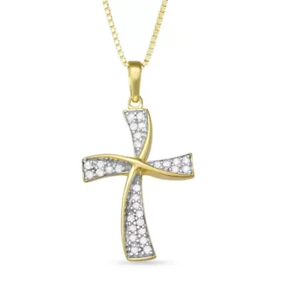 0.25 CTTW Diamond Cross Pendant Necklace in Rhodium Plated Sterling Silver