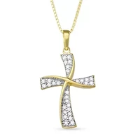 0.25 CTTW Diamond Cross Pendant Necklace in Rhodium Plated Sterling Silver