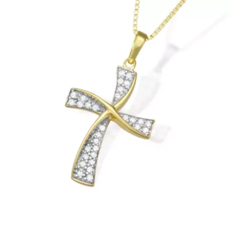 0.25 CTTW Diamond Cross Pendant Necklace in Rhodium Plated Sterling Silver