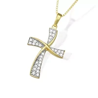 0.25 CTTW Diamond Cross Pendant Necklace in Rhodium Plated Sterling Silver