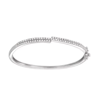 1.00CTTW Diamond Bangle Rhodium Plated in Sterling Silver