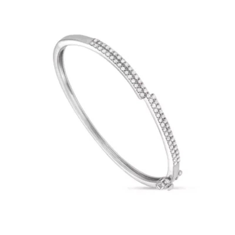 1.00CTTW Diamond Bangle Rhodium Plated in Sterling Silver