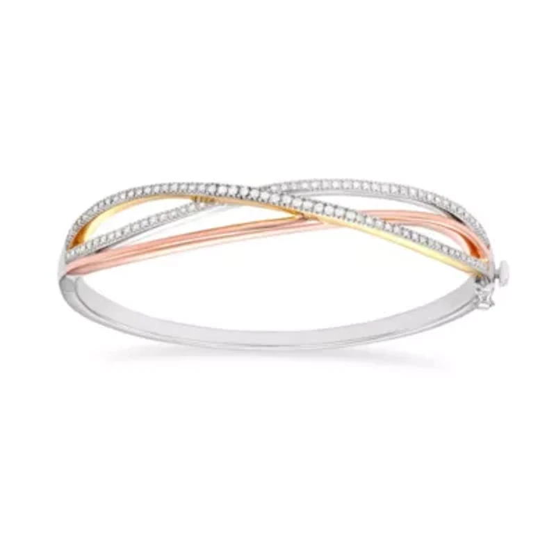 0.50CTTW Diamond Bangle in Rose, White and Yellow Gold Plated Sterling Silver