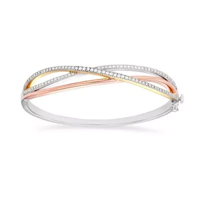 0.50CTTW Diamond Bangle in Rose, White and Yellow Gold Plated Sterling Silver