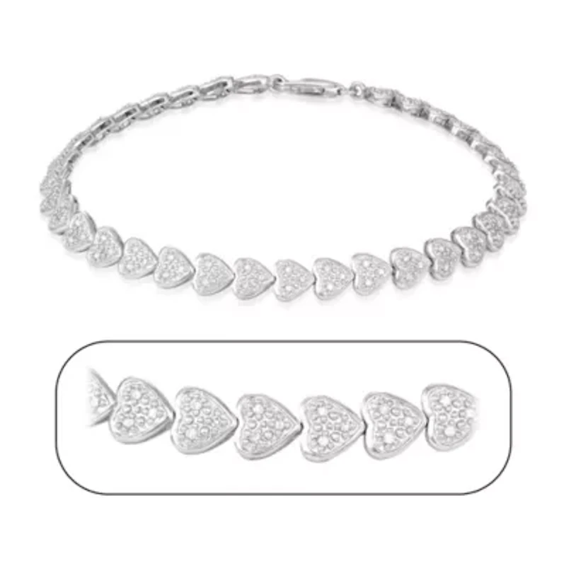 0.50CTTW Heart Bracelet in Rhodium Plated in Sterling Silver