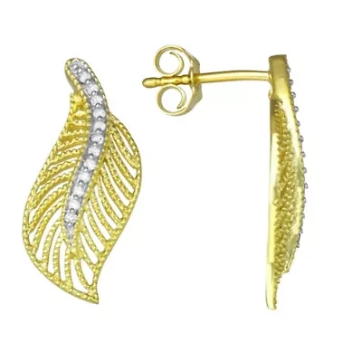 0.06CTTW Diamond Leaf Earring Yellow Gold Plated Over Sterling Silver