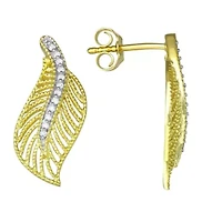 0.06CTTW Diamond Leaf Earring Yellow Gold Plated Over Sterling Silver
