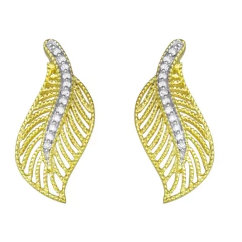 0.06CTTW Diamond Leaf Earring Yellow Gold Plated Over Sterling Silver