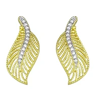 0.06CTTW Diamond Leaf Earring Yellow Gold Plated Over Sterling Silver