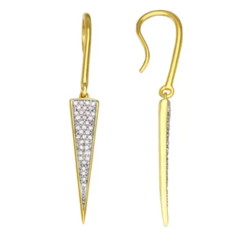0.38CTTW Diamond Triangle Dangling Earring in Yellow Gold Plated Over Sterling Silver