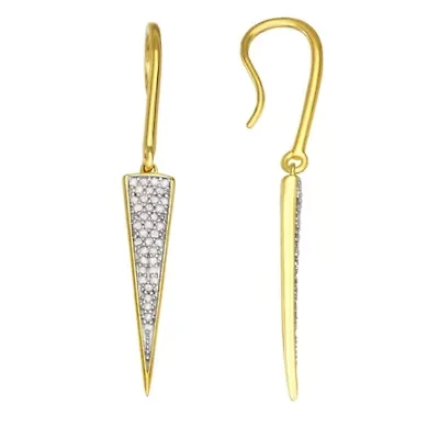 0.38CTTW Diamond Triangle Dangling Earring in Yellow Gold Plated Over Sterling Silver
