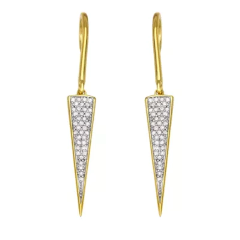 0.38CTTW Diamond Triangle Dangling Earring in Yellow Gold Plated Over Sterling Silver