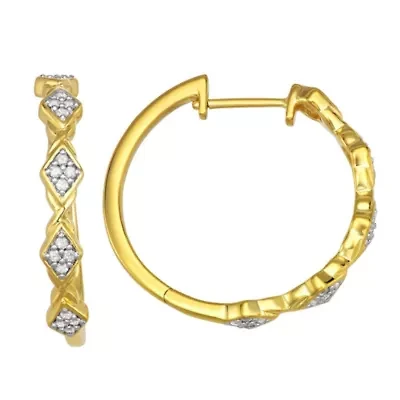0.25CTTW Diamond Hoop Earring in Yellow Gold Plated Over Sterling Silver
