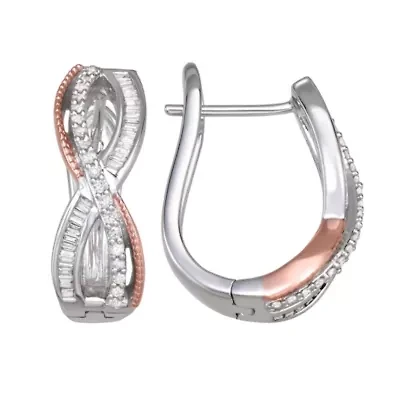 0.50CTTW Diamond Infinity Earring in Two Tone Plate Sterling Silver