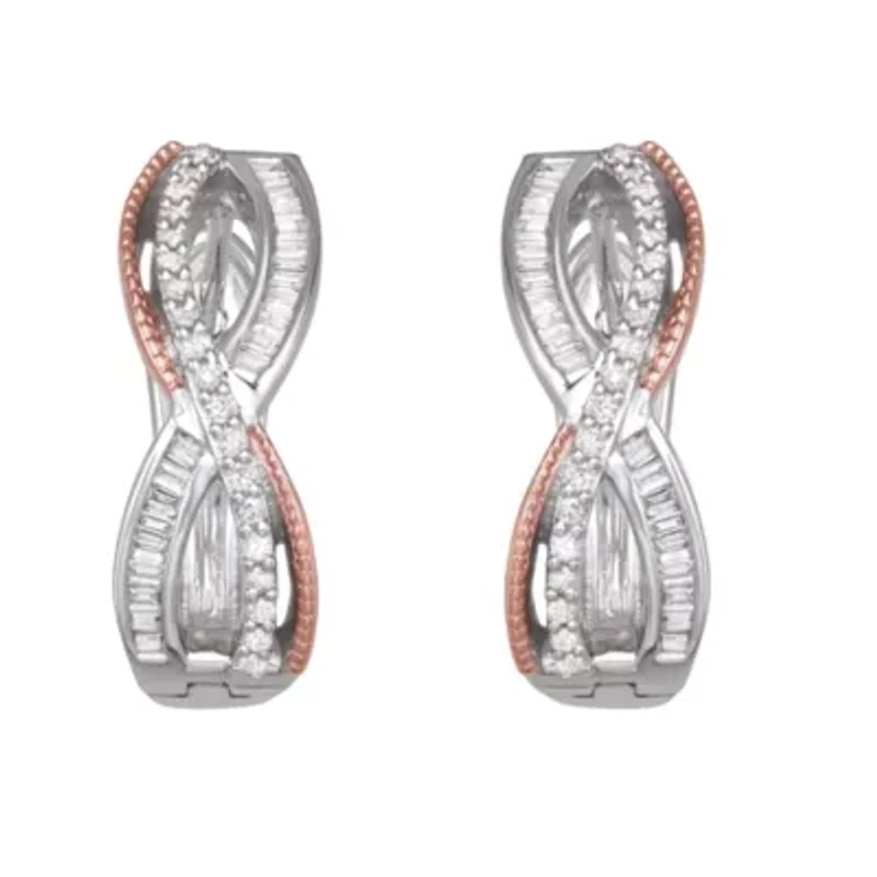 0.50CTTW Diamond Infinity Earring in Two Tone Plate Sterling Silver