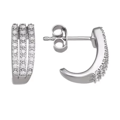 0.20 CTTW Diamond Hoop Earrings in Rhodium Plated Sterling Silver