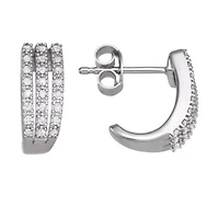 0.20 CTTW Diamond Hoop Earrings in Rhodium Plated Sterling Silver