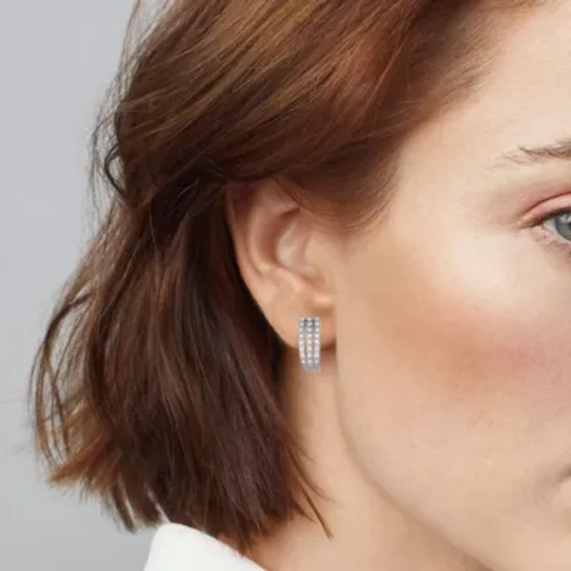 0.20 CTTW Diamond Hoop Earrings in Rhodium Plated Sterling Silver