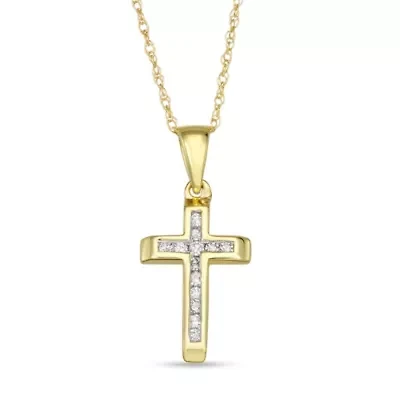 0.10CTTW Diamond Cross Pendant in 10k Yellow Gold