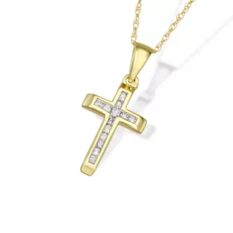 0.10CTTW Diamond Cross Pendant in 10k Yellow Gold