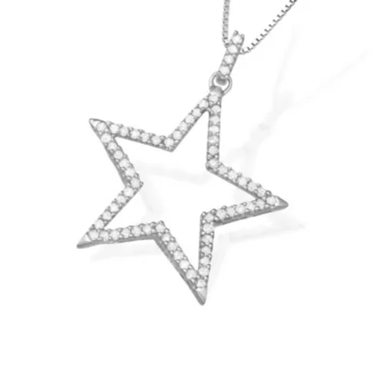 0.50 CTTW Star Necklace in Rhodium Plated Sterling Silver