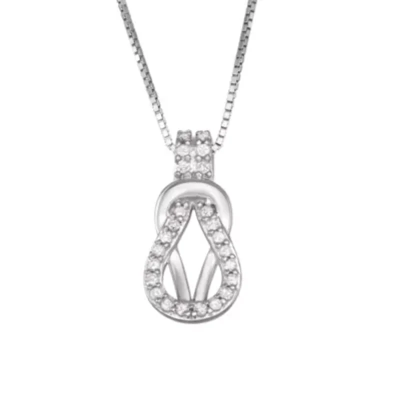 0.12CTTW Diamond Love Knot Pendant Rhodium Plated Sterling Silver