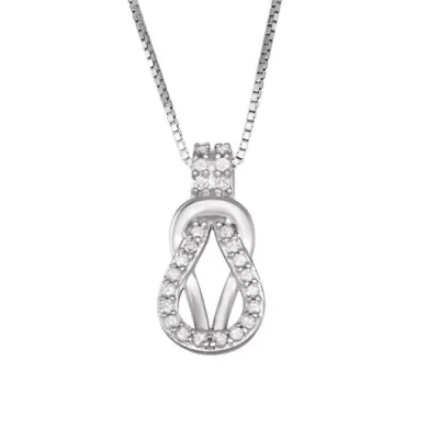 0.12CTTW Diamond Love Knot Pendant Rhodium Plated Sterling Silver