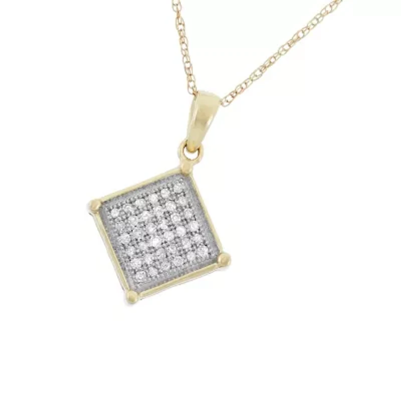 0.13 CTTW White Diamond Square Necklace Pendant in 10KY