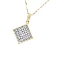 0.13 CTTW White Diamond Square Necklace Pendant in 10KY