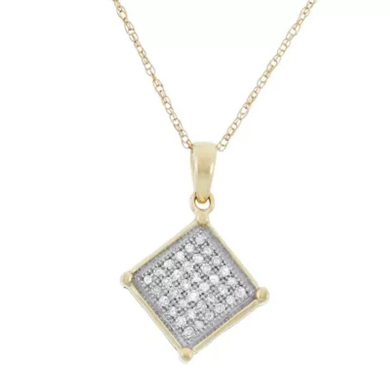 0.13 CTTW White Diamond Square Necklace Pendant in 10KY