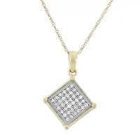 0.13 CTTW White Diamond Square Necklace Pendant in 10KY