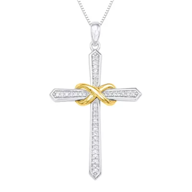1/6 CTTW Diamond Cross Neckalce Pendant in Sterling Silver