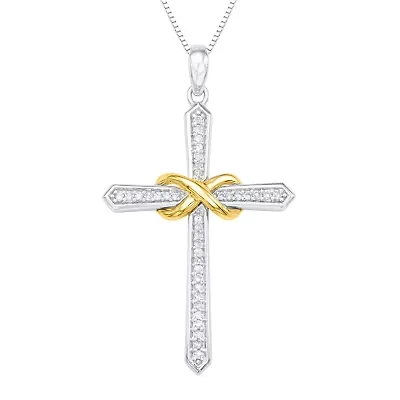 1/6 CTTW Diamond Cross Neckalce Pendant in Sterling Silver