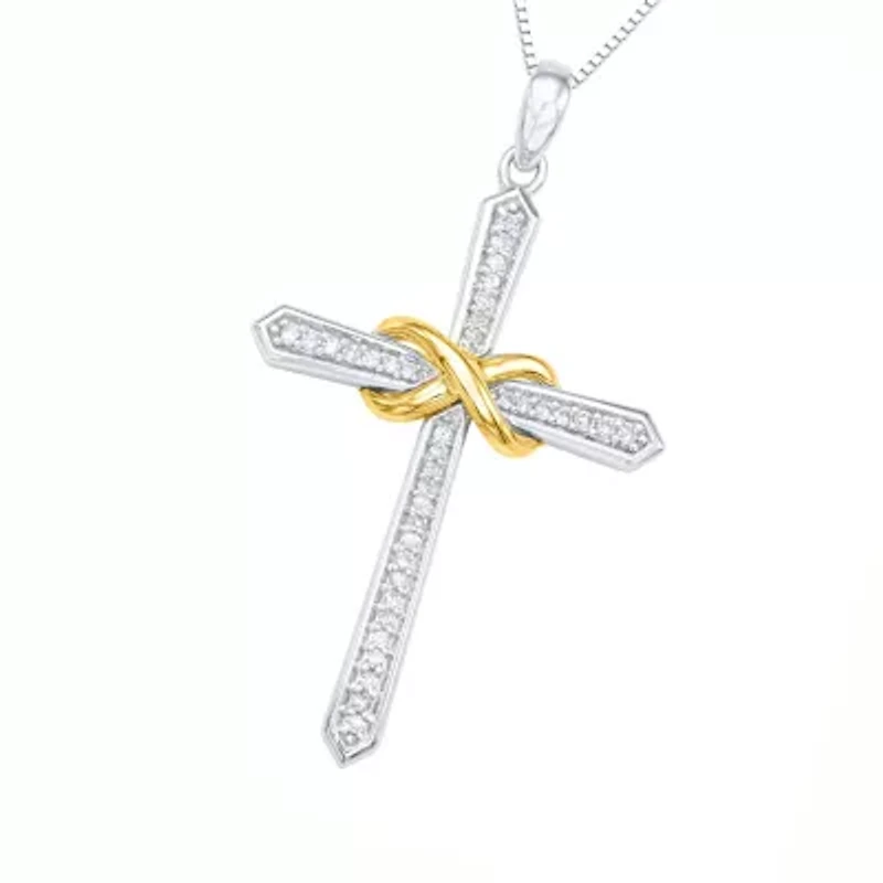 1/6 CTTW Diamond Cross Neckalce Pendant in Sterling Silver