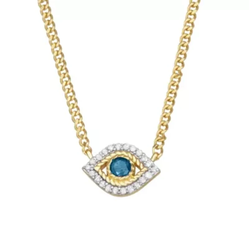 0.16 CTTW Blue and White Diamond Evil Eye Necklace in Yellow Gold Plated Sterling Silver