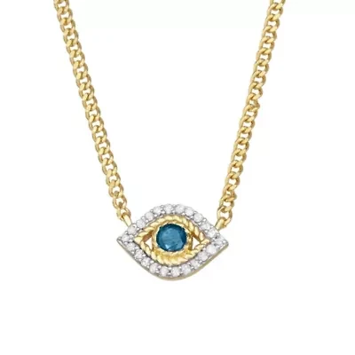 0.16 CTTW Blue and White Diamond Evil Eye Necklace in Yellow Gold Plated Sterling Silver