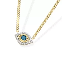 0.16 CTTW Blue and White Diamond Evil Eye Necklace in Yellow Gold Plated Sterling Silver
