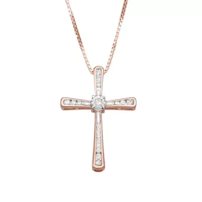 0.20CTTW Diamond Cross Pendant Rose Gold Plated Over Sterling Silver