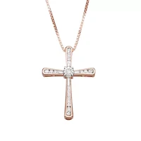 0.20CTTW Diamond Cross Pendant Rose Gold Plated Over Sterling Silver