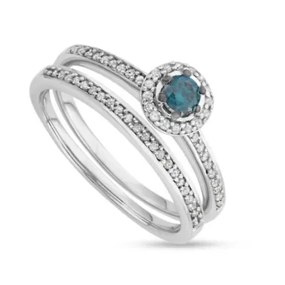 1/2 CTTW Blue  Diamond Center Halo Bridal Ring 10KW