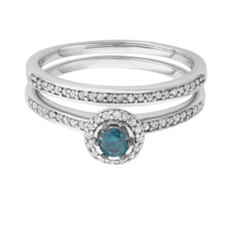 1/2 CTTW Blue  Diamond Center Halo Bridal Ring 10KW