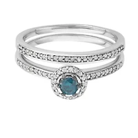 1/2 CTTW Blue  Diamond Center Halo Bridal Ring 10KW