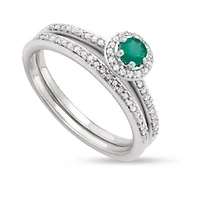 1/2 CTTW Wedding Rings With Emerald Gemstone White Diamond 10KW