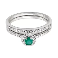 1/2 CTTW Wedding Rings With Emerald Gemstone White Diamond 10KW