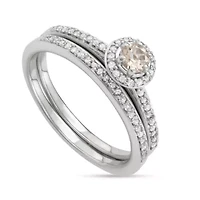 1/2 CTTW Wedding Rings With Morganite Gemstone White Diamond 10KW