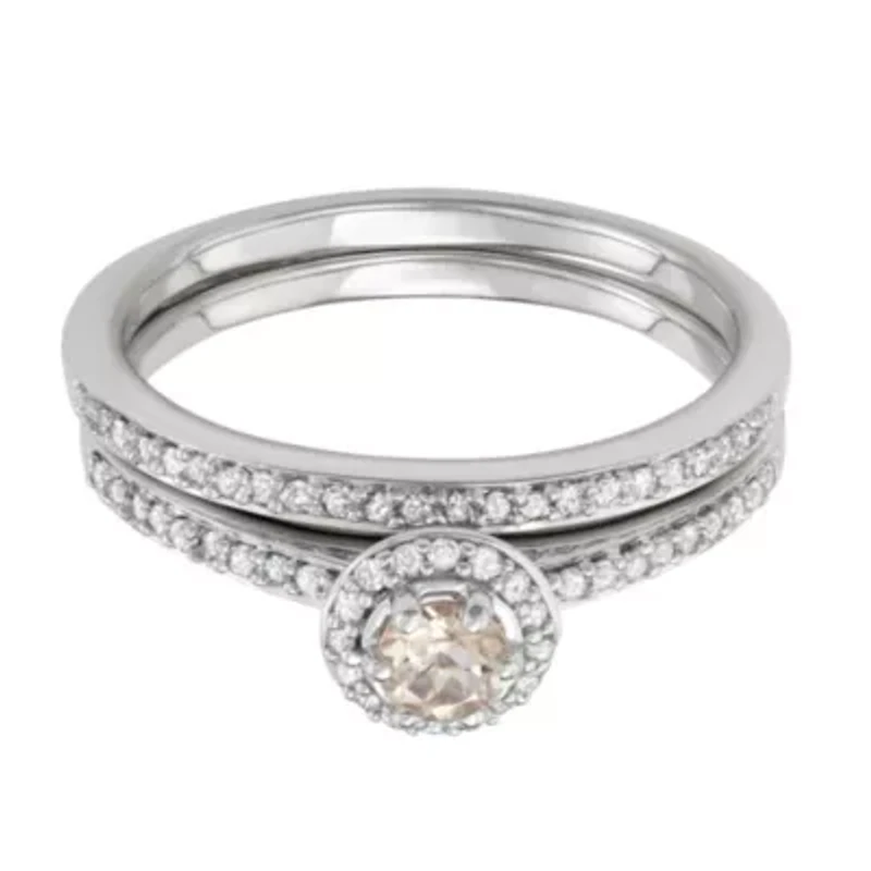 1/2 CTTW Wedding Rings With Morganite Gemstone White Diamond 10KW