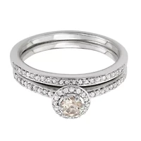 1/2 CTTW Wedding Rings With Morganite Gemstone White Diamond 10KW